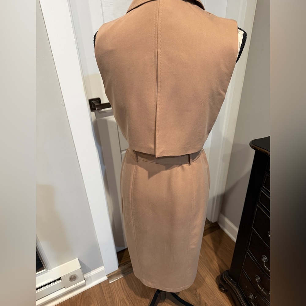 White House Black Market Tan Belted Midi Trench Coat Dress - Picture 4 of 8
